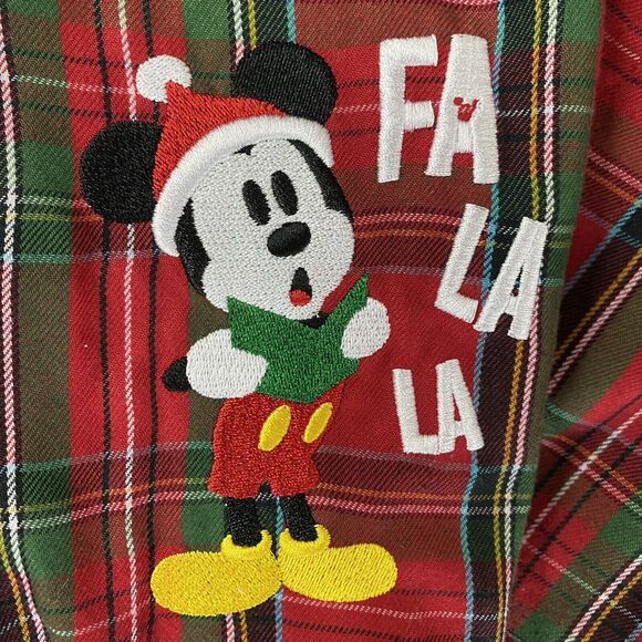 Disney Store Mickey Mouse Pajama Set Mens Size Extra Large Plaid Flannel Santa - Picture 3 of 5